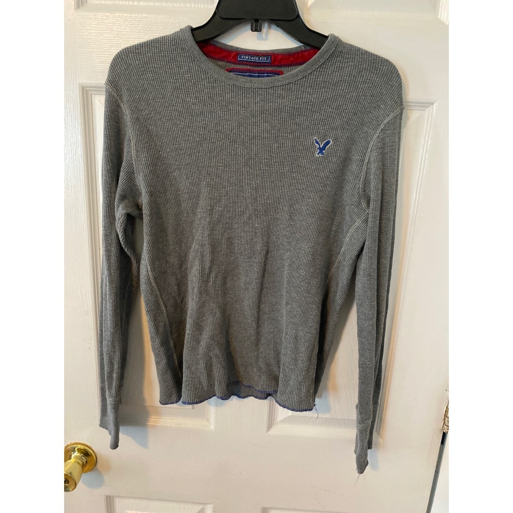 American Eagle Outfitters Mens Gray Waffle Knit Thermal Long Sleeve Shirt Size M